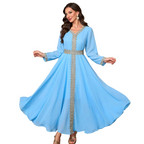 Lace Belted Chiffon Maxi Dress for women with long sleeves