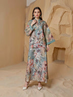 Printed Beaded Robe Maxi Dress