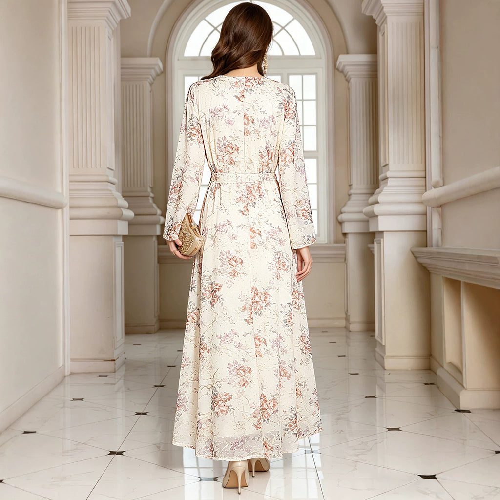 V-neck long sleeved lace up dress