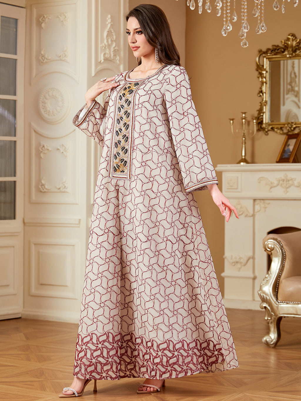 Burgundy Embroidered Maxi Dress