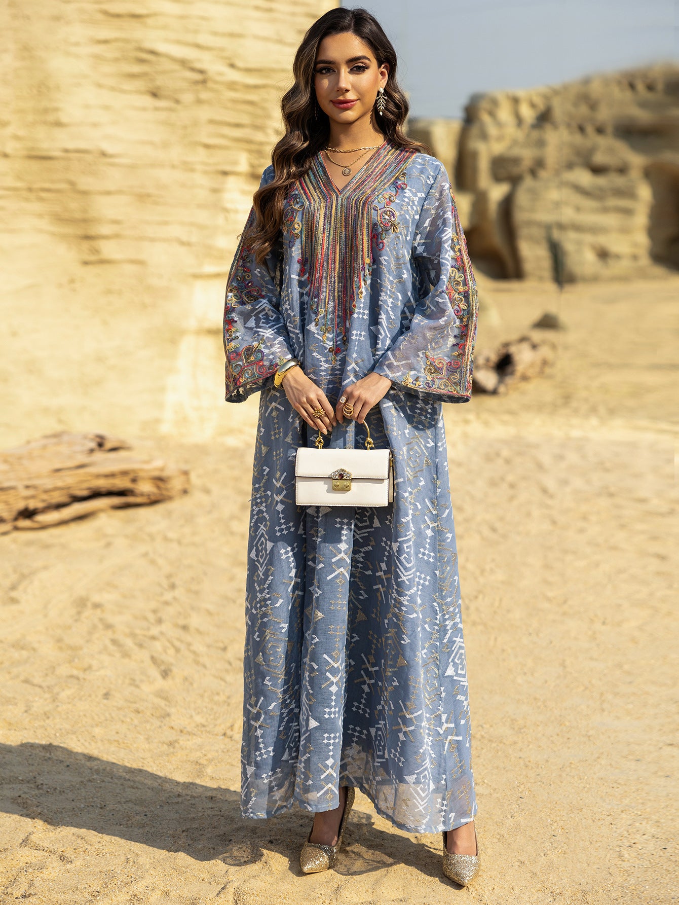 Embroidered Applique Maxi Dress