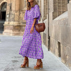 Bohemian Print Long Sleeve Flowy Maxi Dress for Women