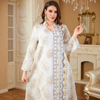 White Embroidered V-Neck Robe Maxi Dress