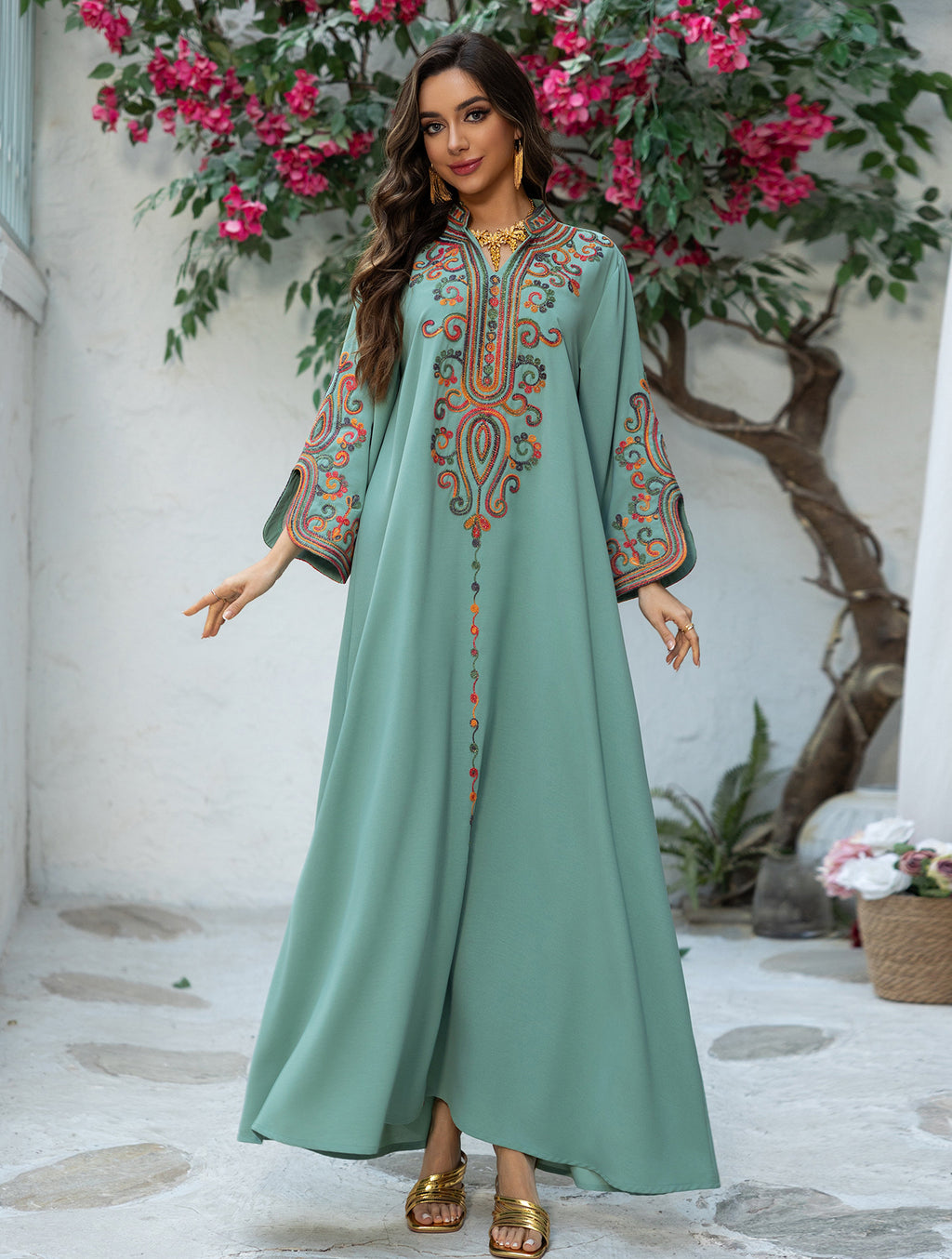 Embroidered Pullover Maxi Dress
