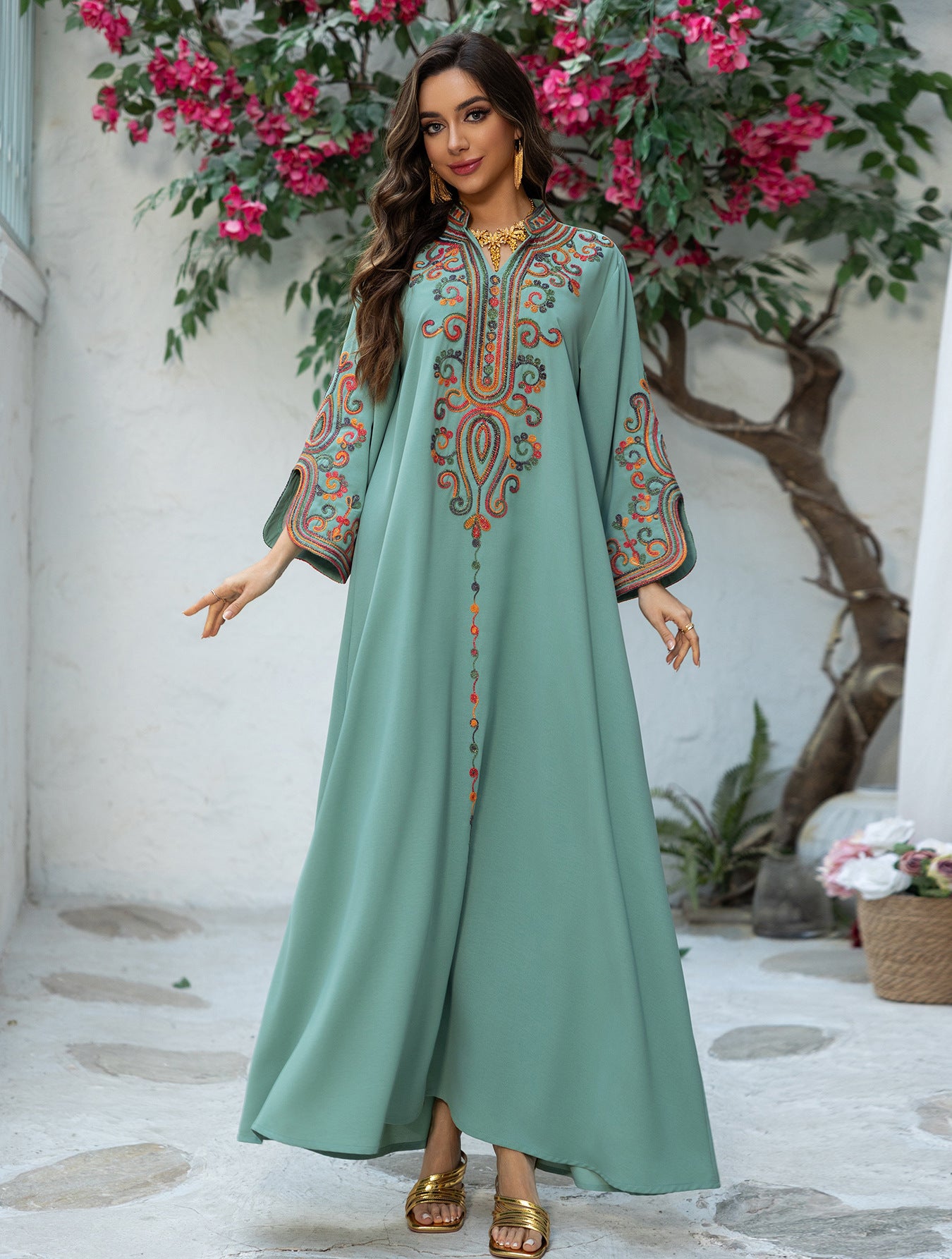 Embroidered Pullover Maxi Dress