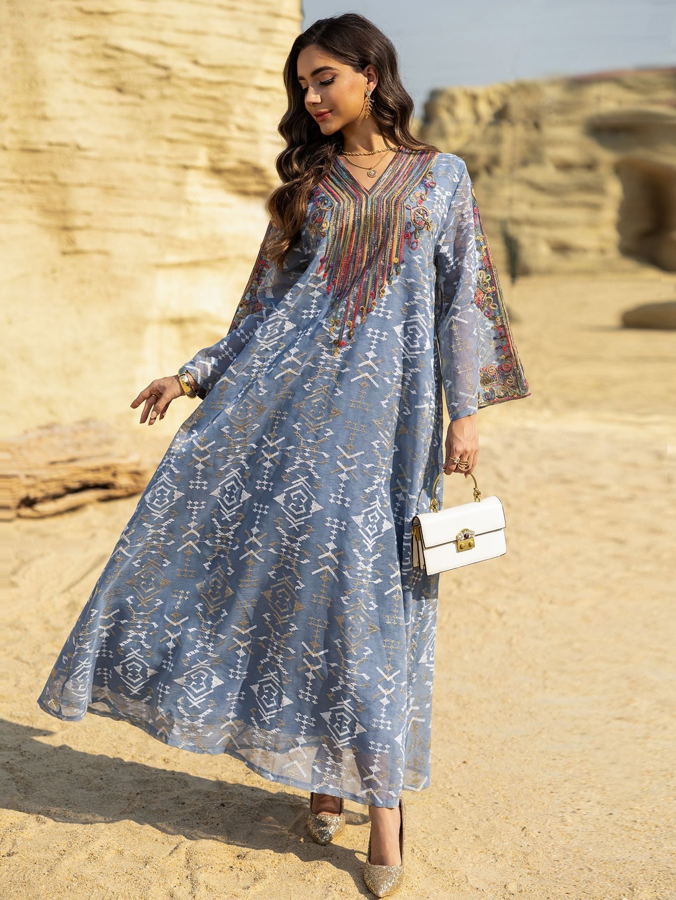 Embroidered Applique Maxi Dress