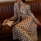 Vintage Polka Dot Puff Sleeve Fitted Midi Dress for Women