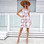 Printed Square-Neck Midi Dress, A-Line
