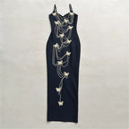 Embroidered Butterfly Bead Chain Maxi Dress for Women
