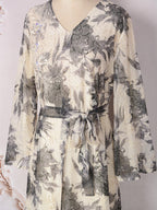 V-Neck Lace-Up Long-Sleeve Maxi Dress