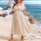 Hollow Lace Tie-Waist V-Neck Maxi Dress for Women, Plus Size