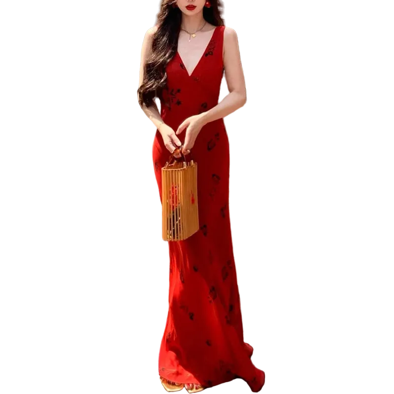 Floral V-Neck Bodycon Dress for women with V neck and sleeveless Main image