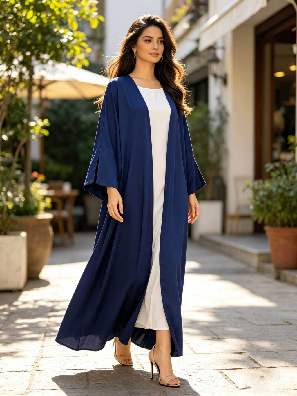 Navy Satin Cape Maxi Dress