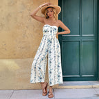 Floral Strapless Wide-Leg Jumpsuit for Women, High Waist