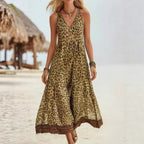Printed Sleeveless V-Neck A-Line Maxi Dress