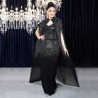 Rhinestone Cape Bodycon Maxi Dress