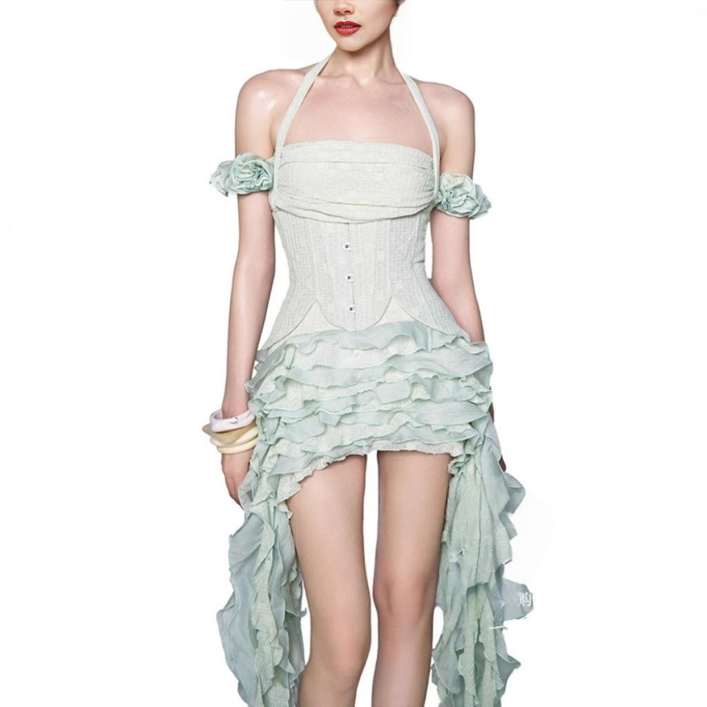 Irregular Fringe Flared Strap Maxi Dress for Women, High Waist