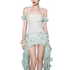 Irregular Fringe Flared Strap Maxi Dress for Women, High Waist
