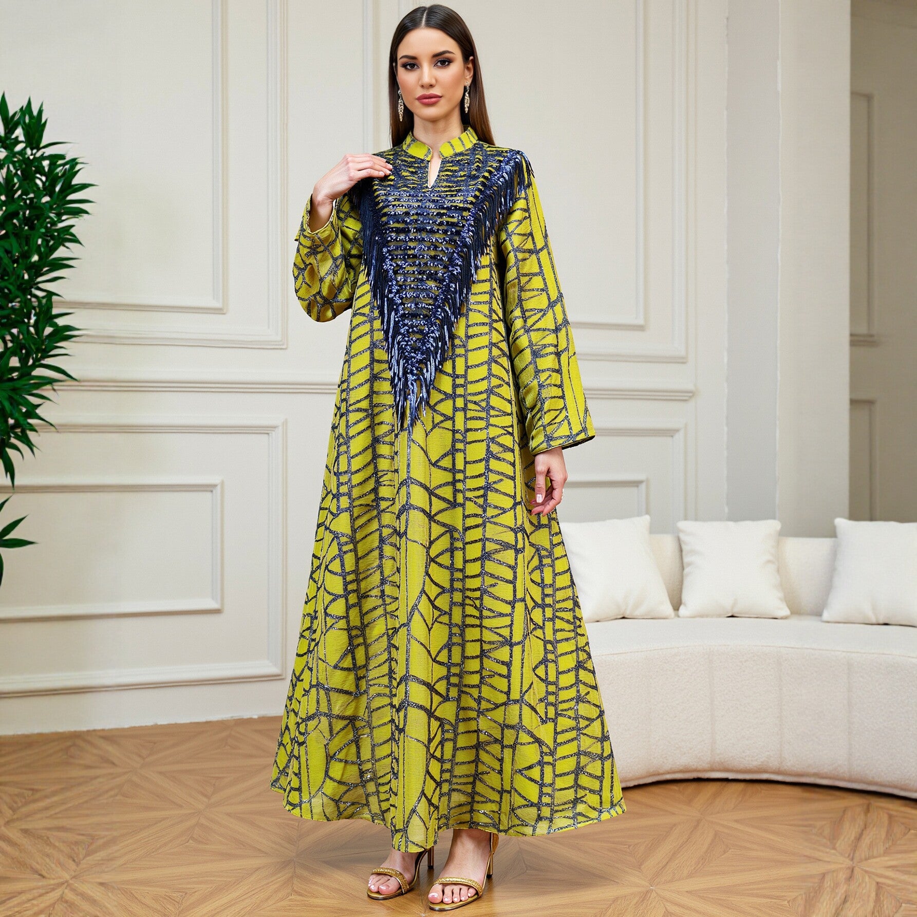 Yellow Sequin Tassel Maxi Dress Secondary image