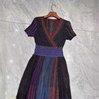 Gradient Stripe Elastic-Waist Midi Dress for Women