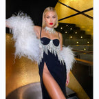 Diamond Tassel Slit Suspender Evening Dress for Women