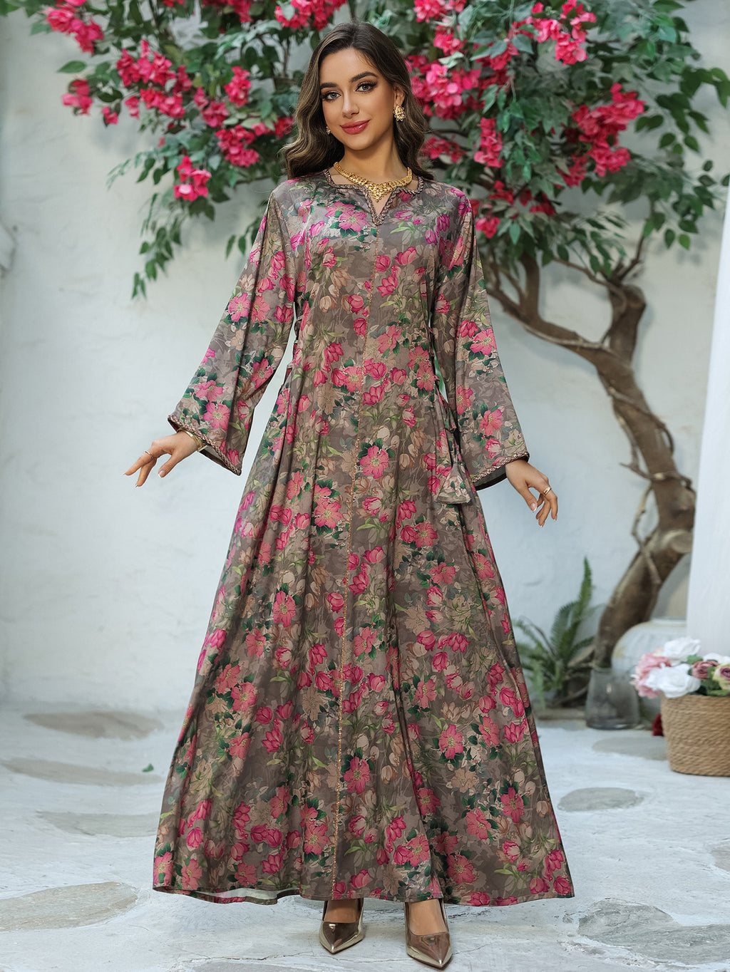 Printed Rhinestone Maxi Dress