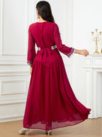 Embroidered V-Neck Robe Maxi Dress