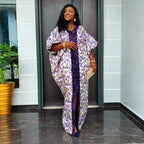 Beaded African Print Maxi Dress for Women, V-Neck