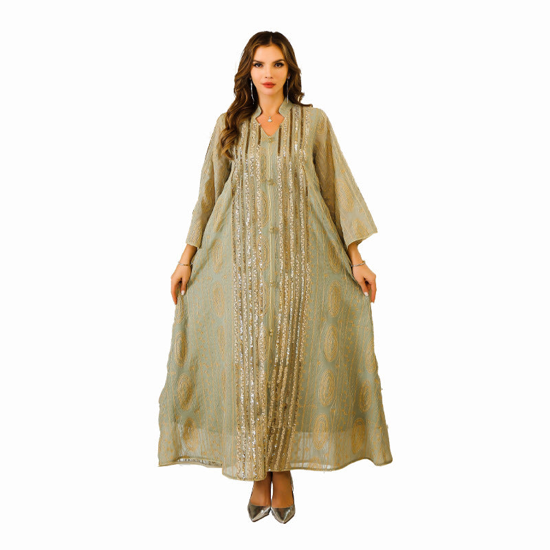 Sequined Embroidered Robe Maxi Dress Main image