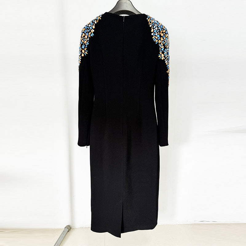 Studded Diamond Long Sleeve Midi Dress for Women, Evening