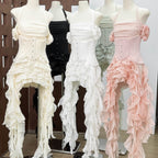 Irregular Fringe Flared Strap Maxi Dress for Women, High Waist