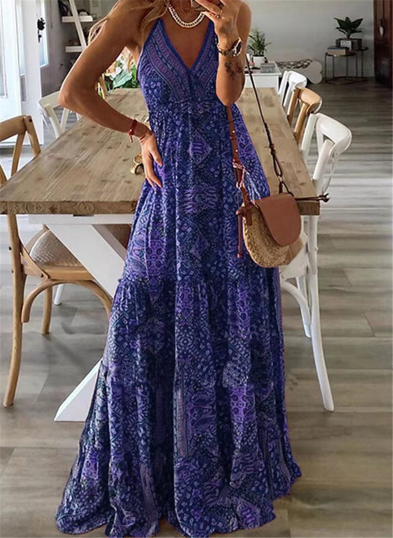 Floral Print V-Neck Maxi Dress