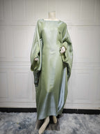 Shiny Satin Belted Maxi Dress