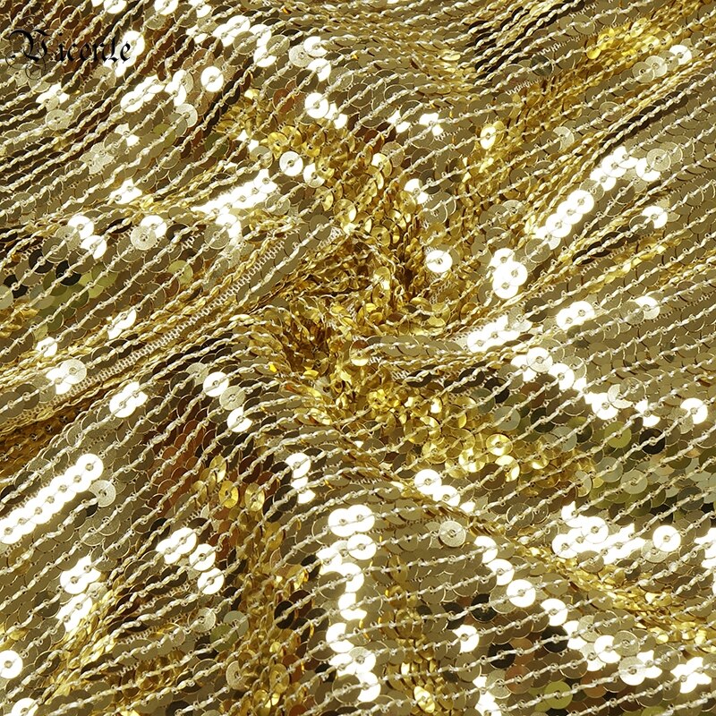Long Sleeve Sequin Diamond Bandage Midi Dress in Gold