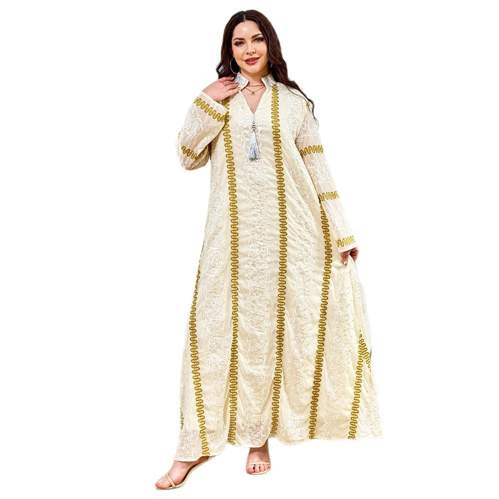 Embroidered Tassel Long-Sleeve Maxi Dress Main image