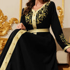 Black Embroidered Long-Sleeve Maxi Dress