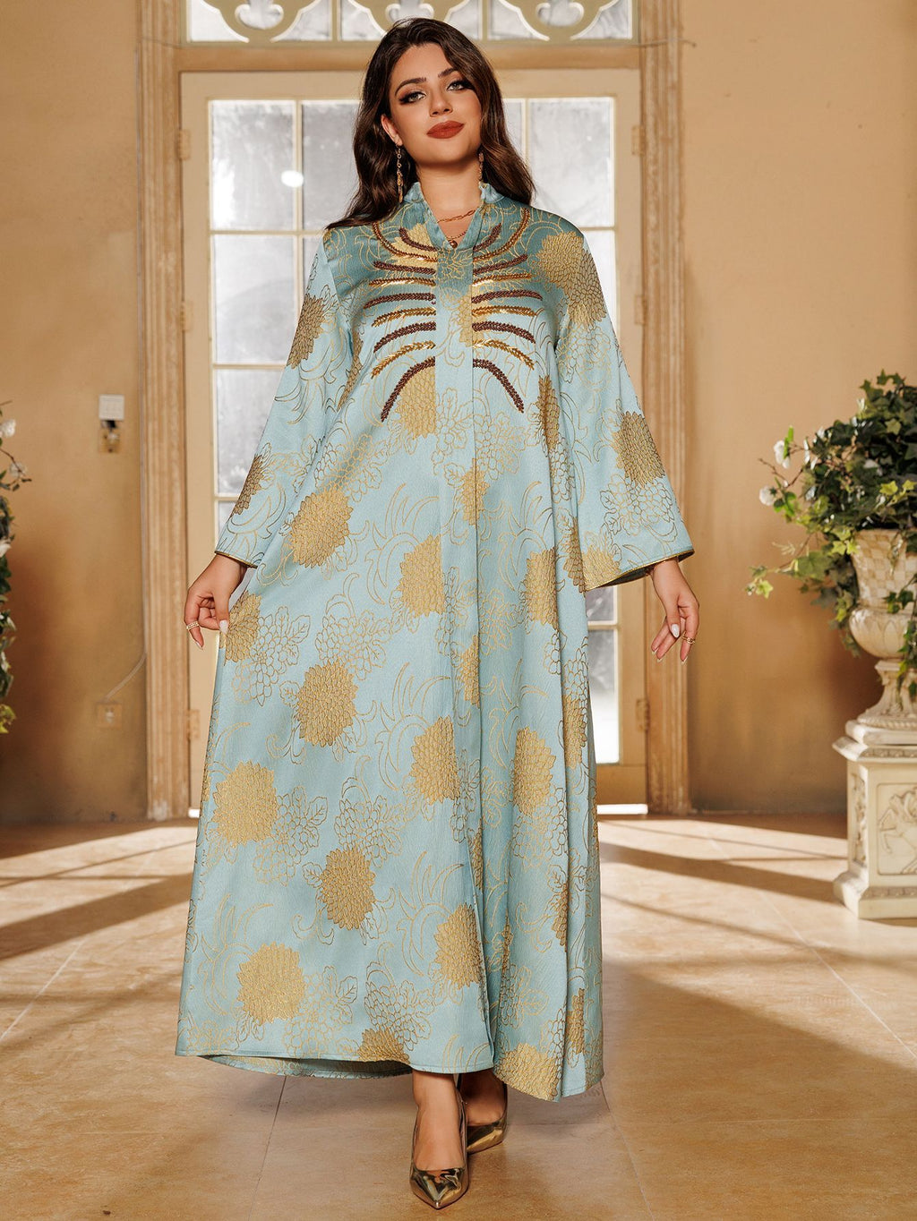 Embroidered V-Neck Maxi Dress