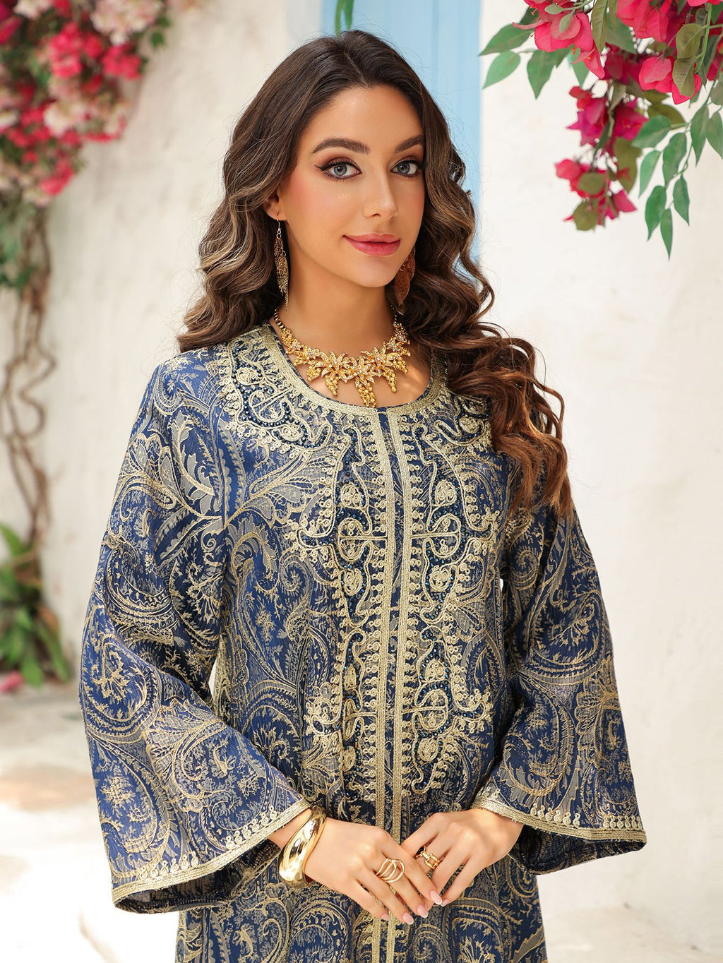 Lace-Up Kaftan Maxi Dress