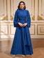 Cyan Blue Waist-Cinching Stretch Maxi Dress