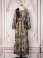 V-Neck Lace-Up Long-Sleeve Maxi Dress