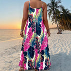 Printed Strapless Boho Maxi Beach Dress for Women, Plus Size