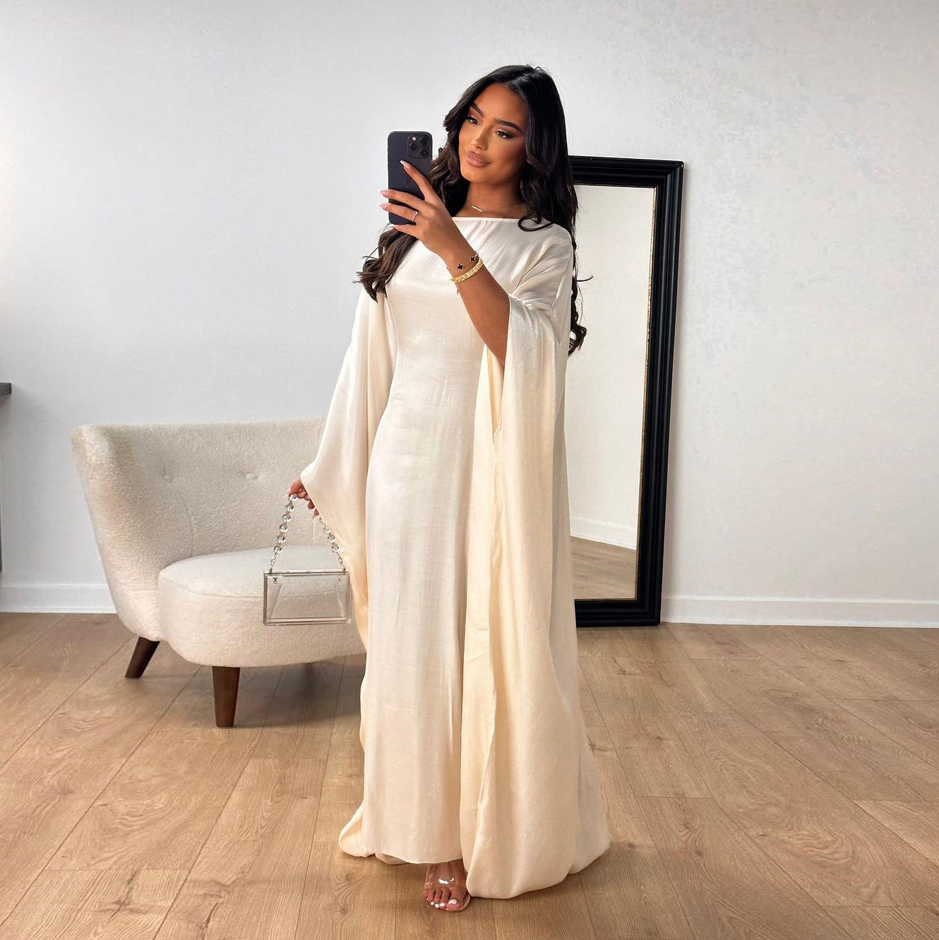 Shiny Satin Belted Maxi Dress