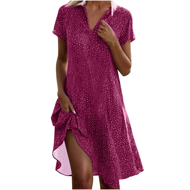 Polka Dot V-Neck Short Sleeve Casual Summer Dress for Women