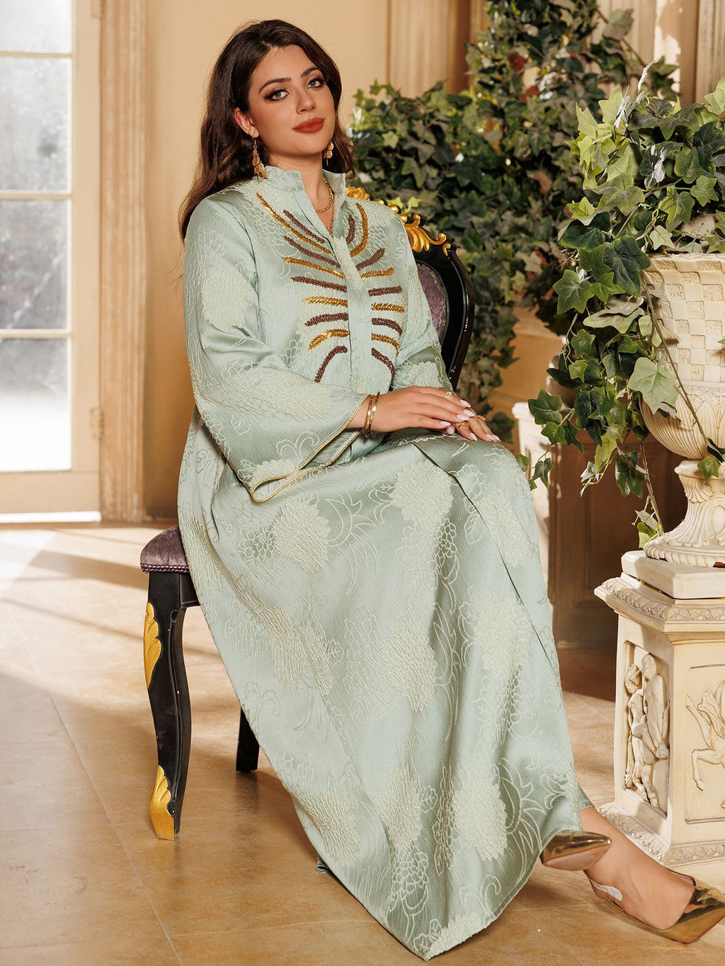 Embroidered V-Neck Maxi Dress