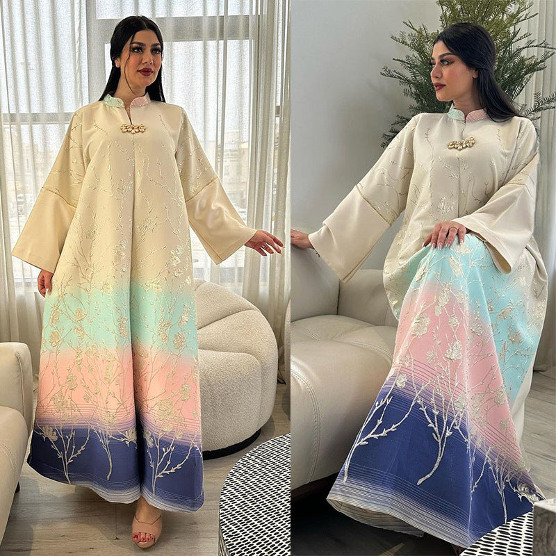 Embroidered Lace-Up Maxi Dress