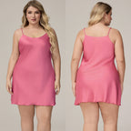 Satin Chiffon Strap Nightdress for Women, Sleeveless, Plus Size