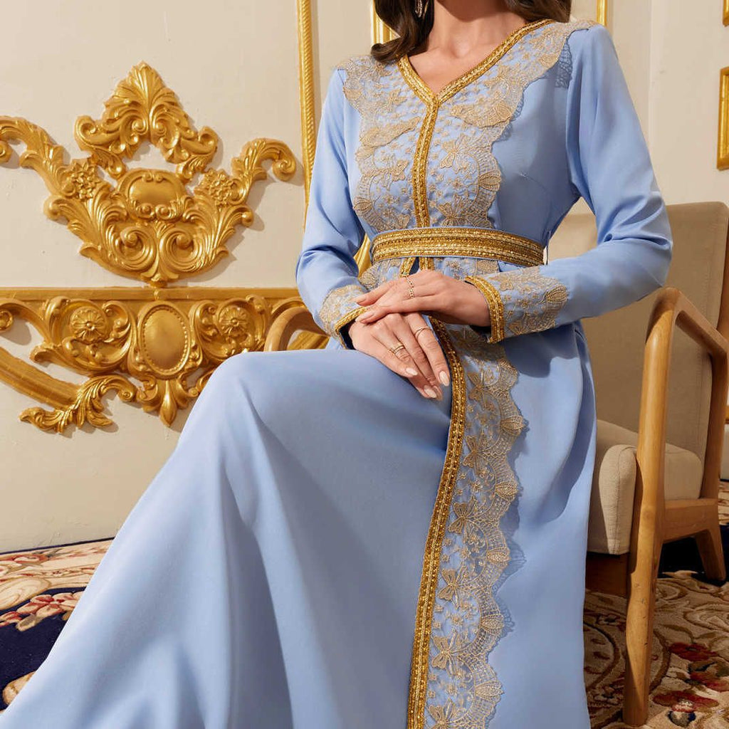 Lace V-Neck Long-Sleeve Maxi Dress