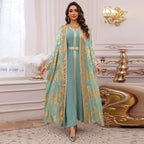 Gold Foil Trim Flared Two-Piece Dress Set Party Dress