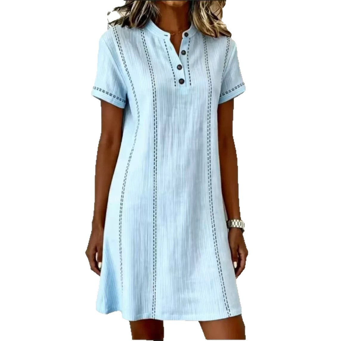 Button-Up Collared Midi Dress for Women, Three-Quarter Sleeve Main image