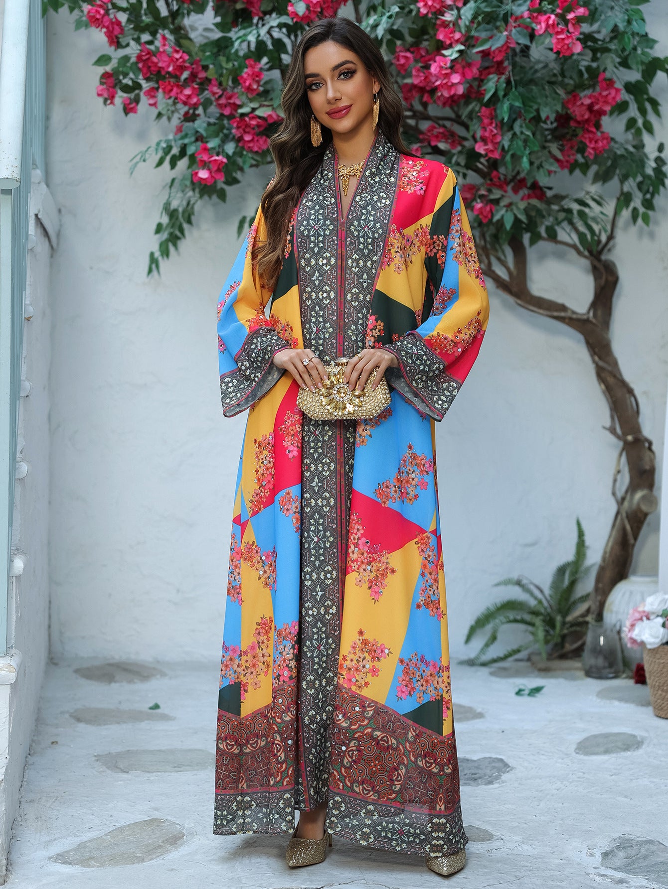 Rhinestone Printed Maxi Dress